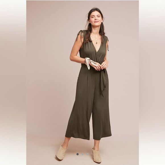 Anthropologie Moulinette Soeurs Alisande Cropped Knit Jumpsuit - Moss - Size M - Picture 1 of 14